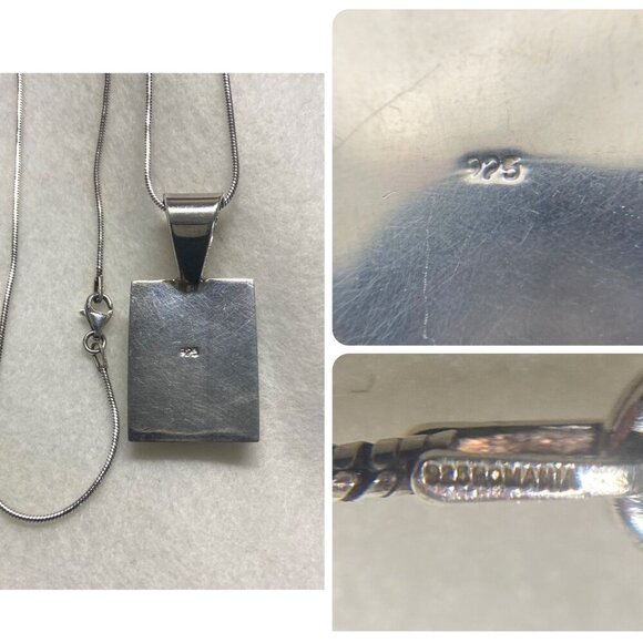 Solid Sterling Silver 925 Curved Sim Red Jasper Pendant Necklace 20" Snake Chain - Picture 9 of 16